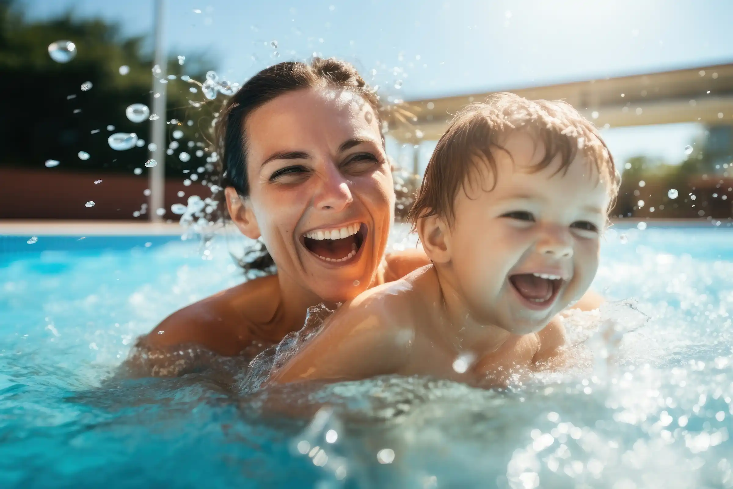 A baby swimming in a pool