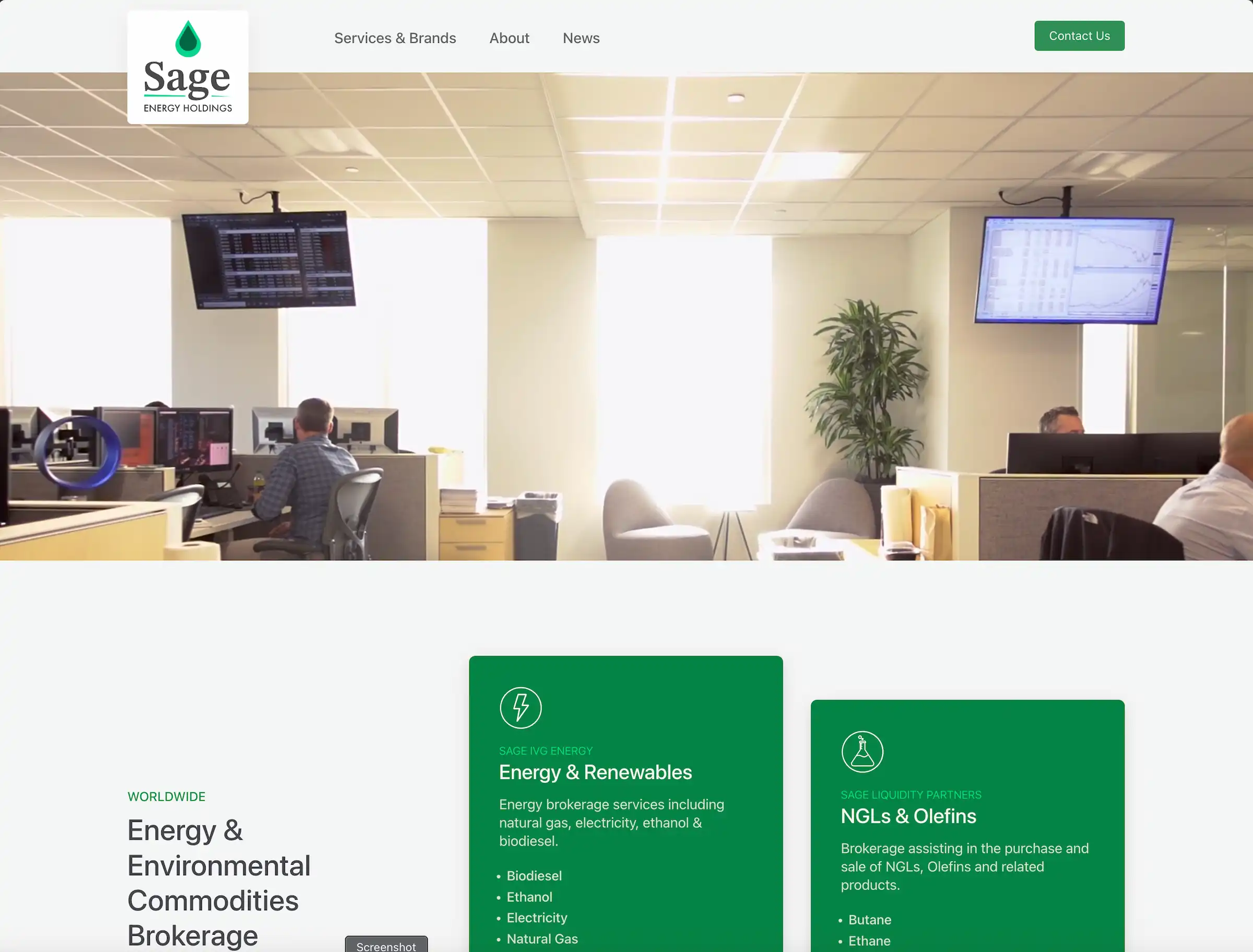 Sage Energy Holdings website displayed on a screen