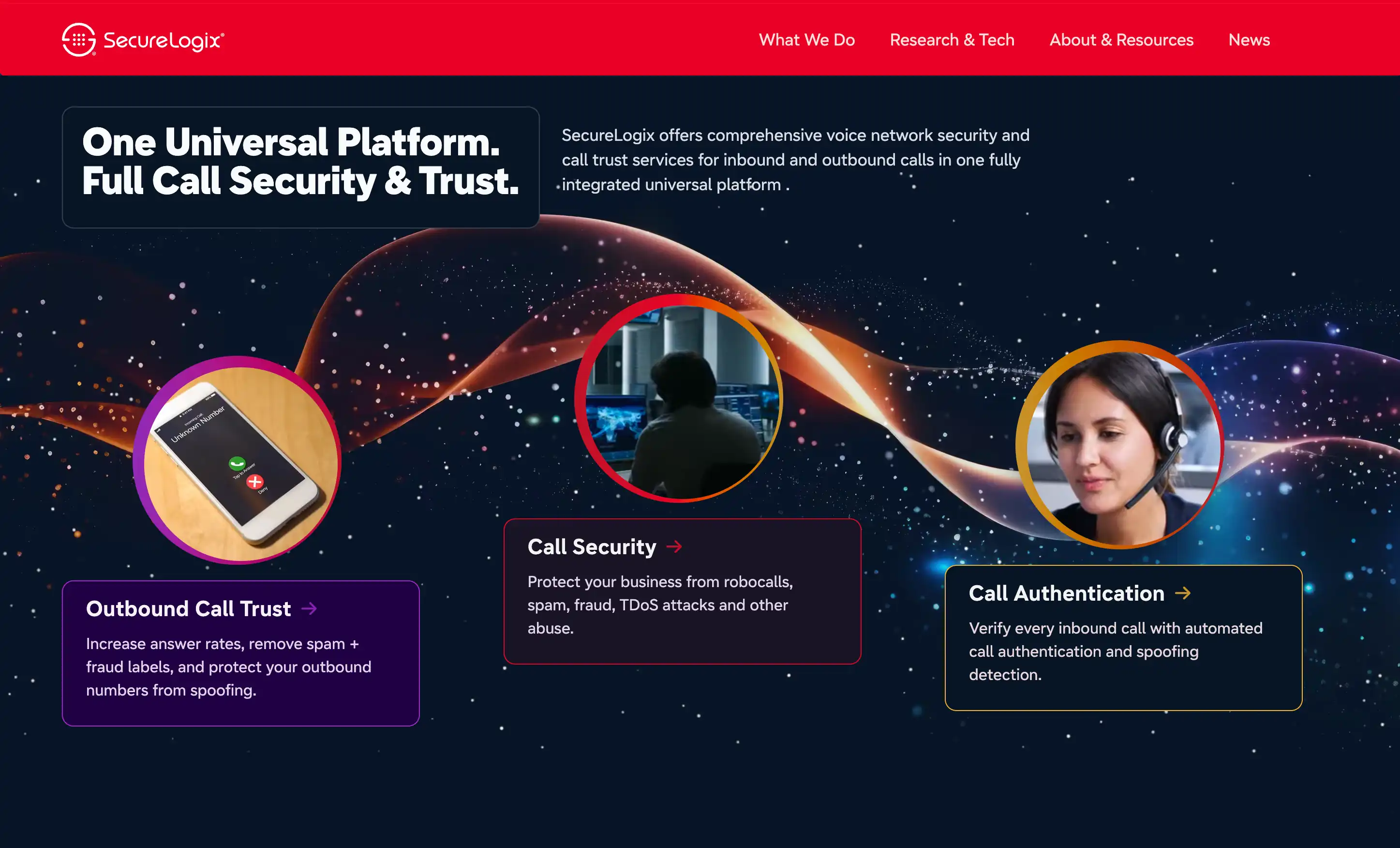 Screen shot of the homepage on the SecureLogix website