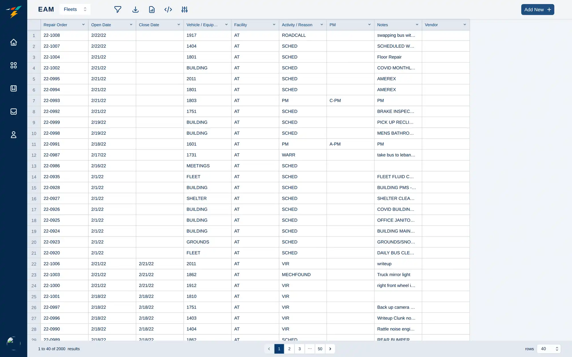 TransTrack EAM data grid interface from the new design system