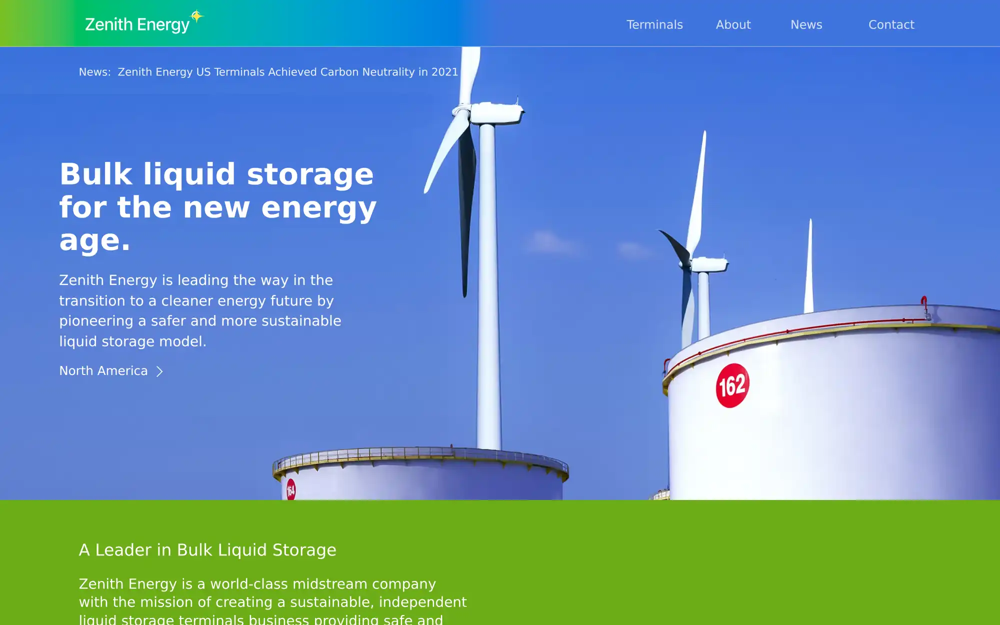 Zenith Energy corporate website home page